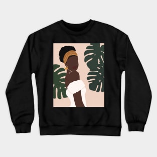 Black Woman Monstera leaves Tropical Crewneck Sweatshirt